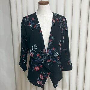 NWT Jules & Leopold Black Floral open front Blazer waterfall collar 3/4 sleeve M